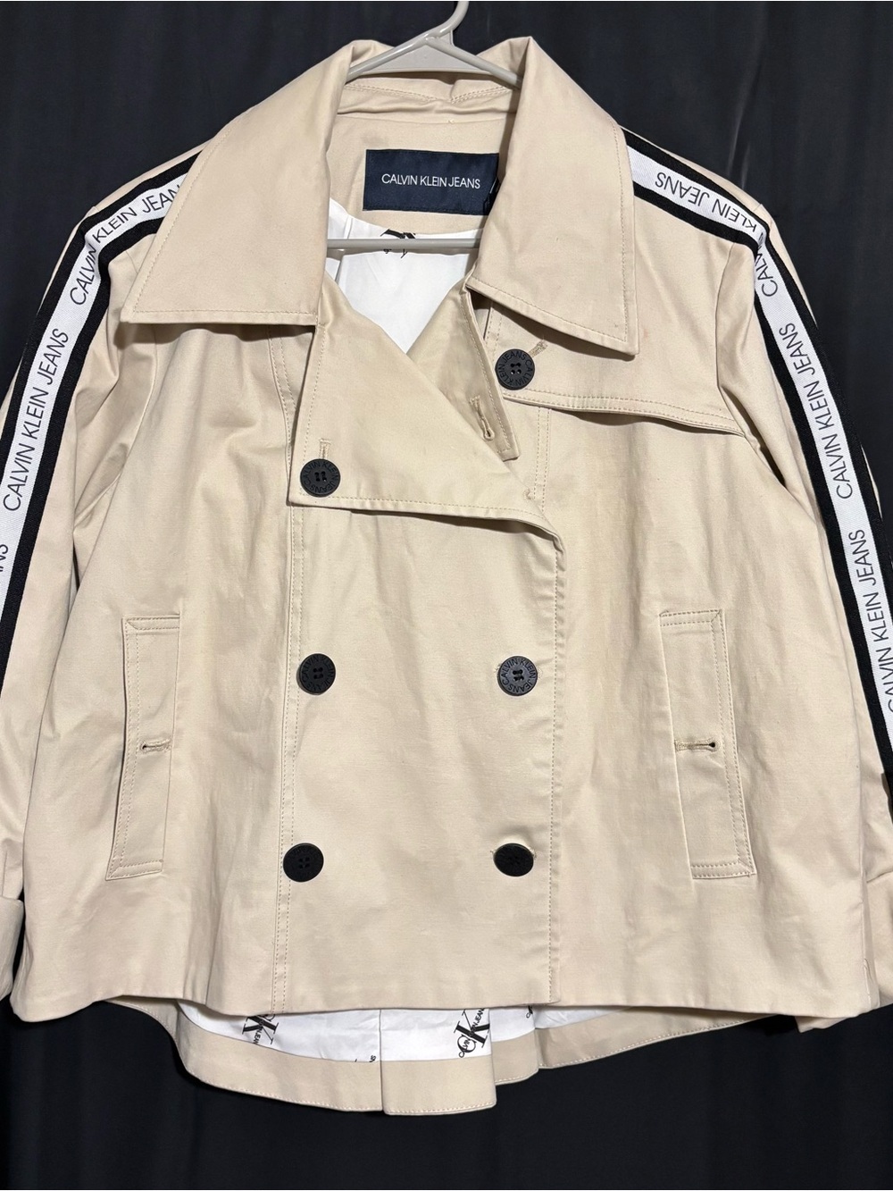 Calvin Klein XL Beige Double-Breasted Trench Coat Jacket NWT-stains/discoloratio